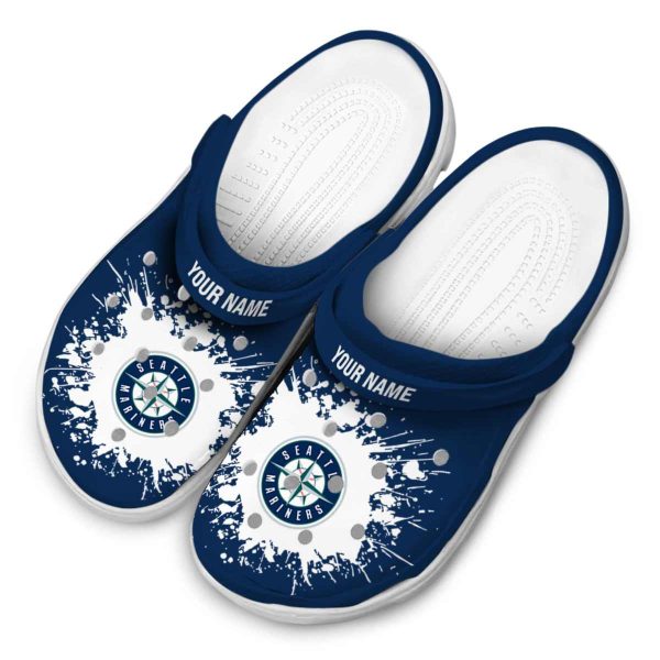 Personalized Seattle Mariners Splatter Background Crocs Trendy