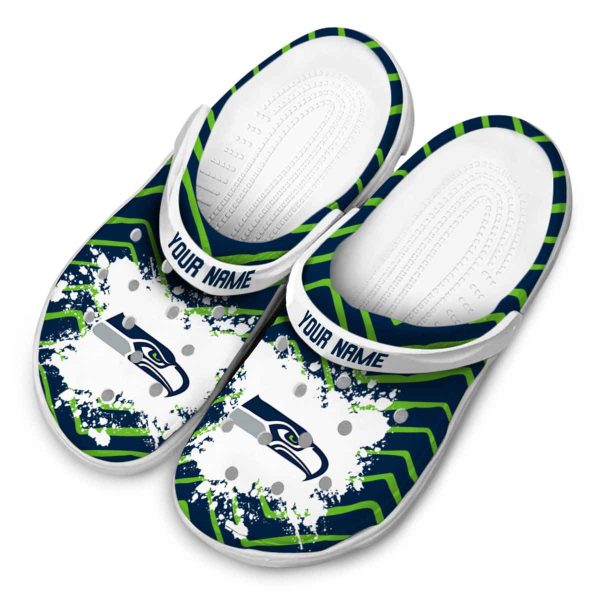 Personalized Seattle Seahawks Zigzag Paint Burst Crocs Trendy