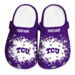 Personalized TCU Horned Frogs Splatter Background Crocs Best selling