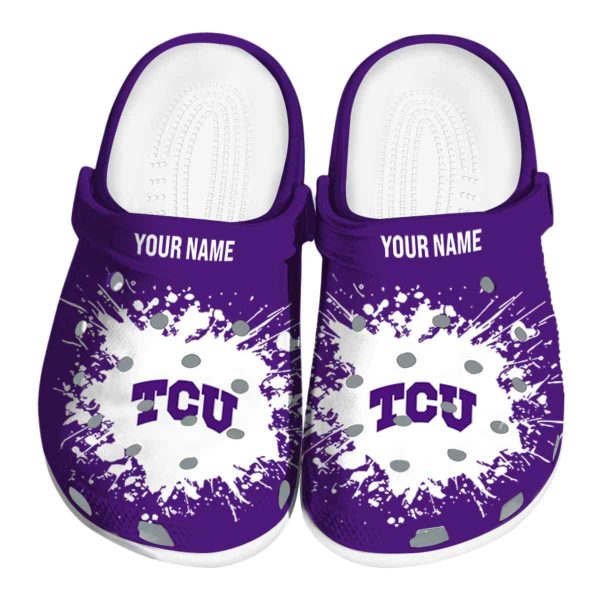 Personalized TCU Horned Frogs Splatter Background Crocs Best selling