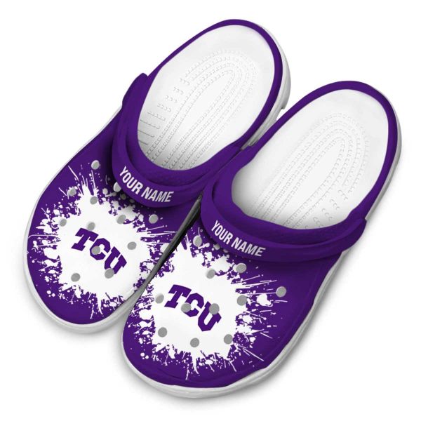 Personalized TCU Horned Frogs Splatter Background Crocs Trendy