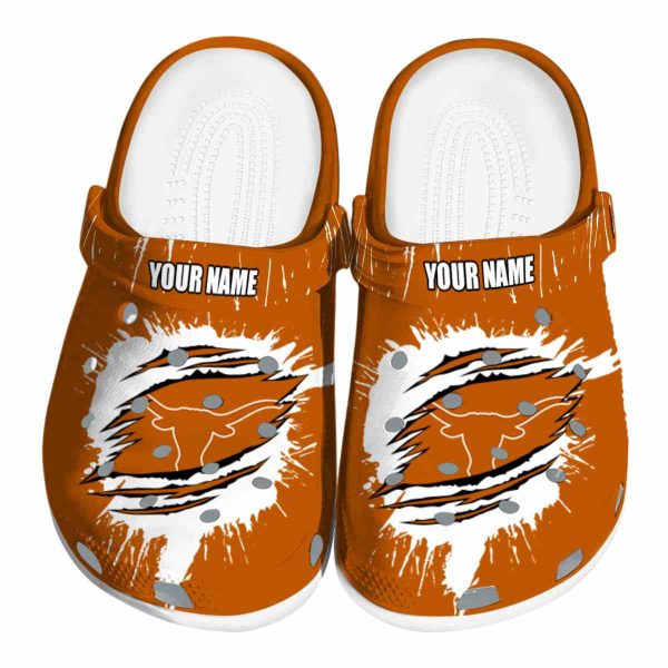 Personalized Texas Longhorns Splash Motif Background Crocs Best selling