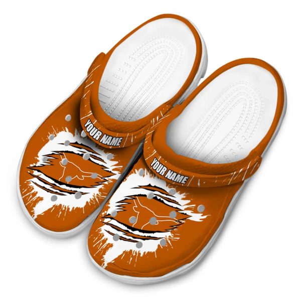 Personalized Texas Longhorns Splash Motif Background Crocs Trendy