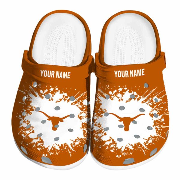 Personalized Texas Longhorns Splatter Background Crocs Best selling
