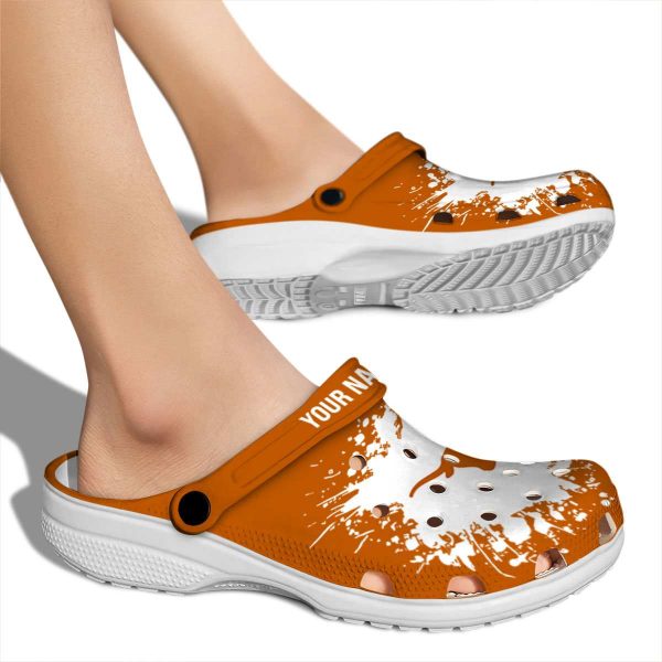 Personalized Texas Longhorns Splatter Background Crocs High quality