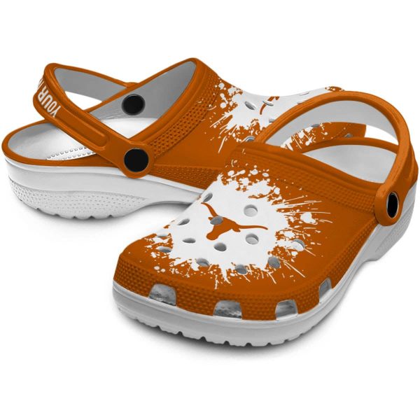 Personalized Texas Longhorns Splatter Background Crocs Latest Model