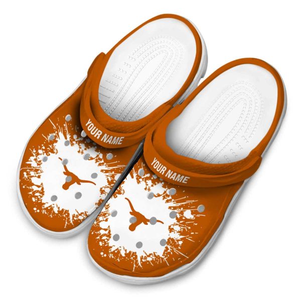 Personalized Texas Longhorns Splatter Background Crocs Trendy