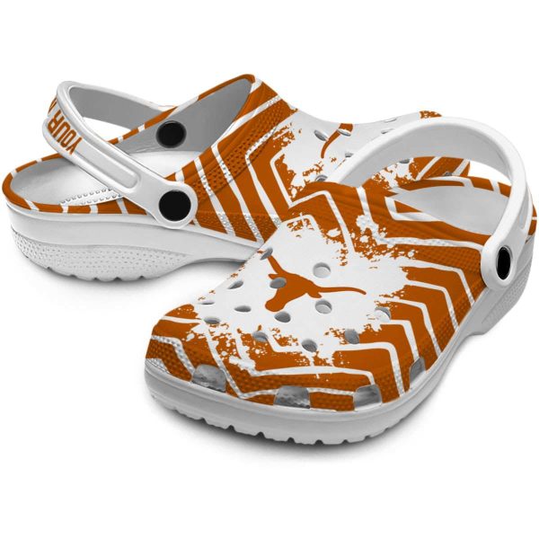 Personalized Texas Longhorns Zigzag Paint Burst Crocs Latest Model