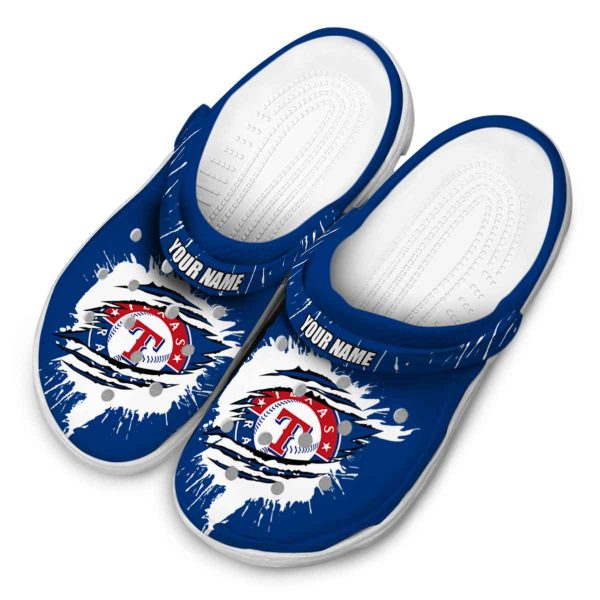 Personalized Texas Rangers Splash Motif Background Crocs Trendy