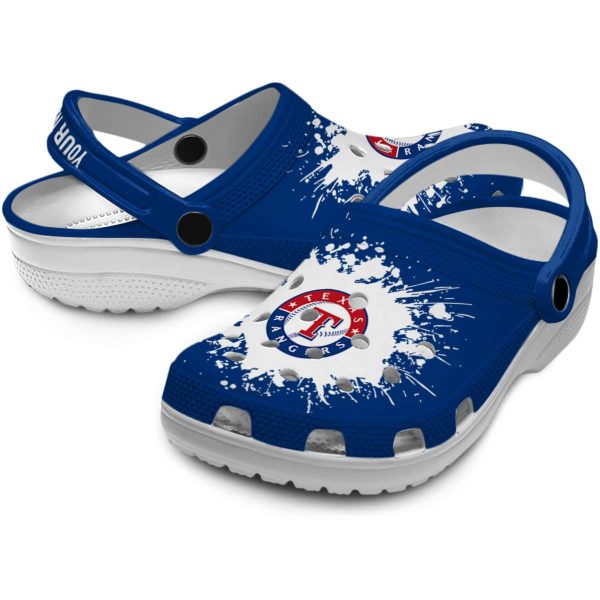 Personalized Texas Rangers Splatter Background Crocs Latest Model