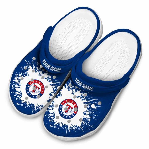 Personalized Texas Rangers Splatter Background Crocs Trendy