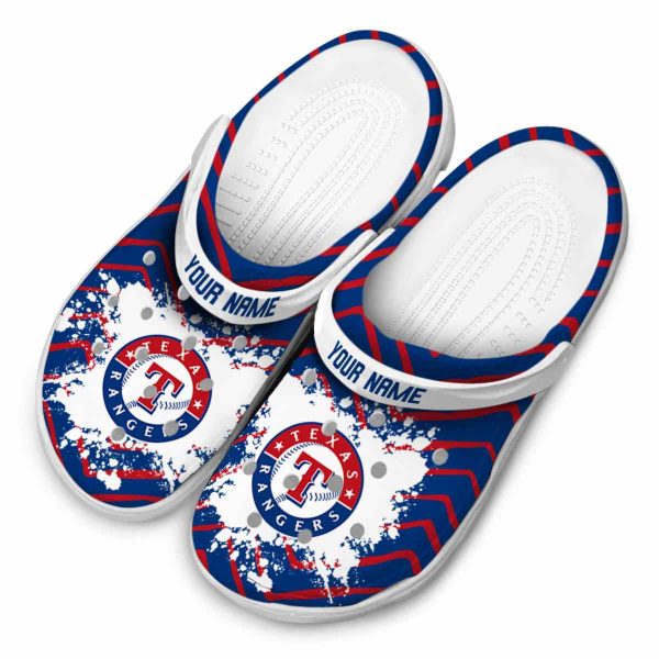 Personalized Texas Rangers Zigzag Paint Burst Crocs Trendy