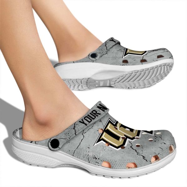 Personalized UCF Knights Cracked Texture Crocs High quality