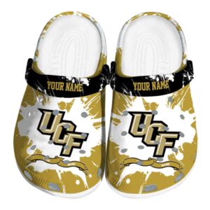Personalized UCF Knights Splatter Pattern Crocs Best selling