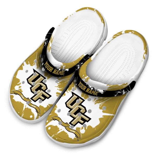 Personalized UCF Knights Splatter Pattern Crocs Trendy