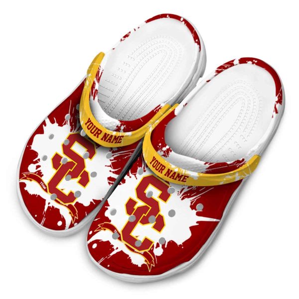Personalized USC Trojans Splatter Pattern Crocs Trendy