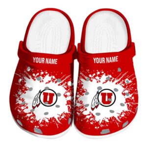 Personalized Utah Utes Splatter Background Crocs Best selling