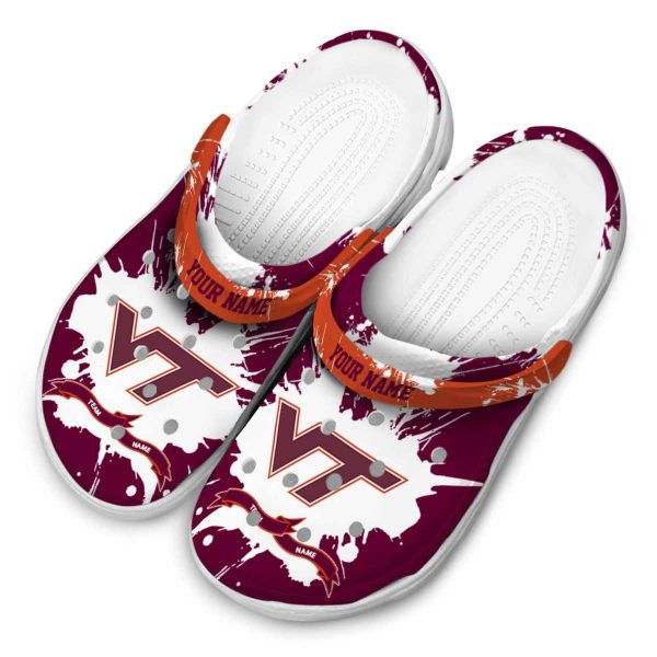 Personalized Virginia Tech Hokies Splatter Pattern Crocs Trendy