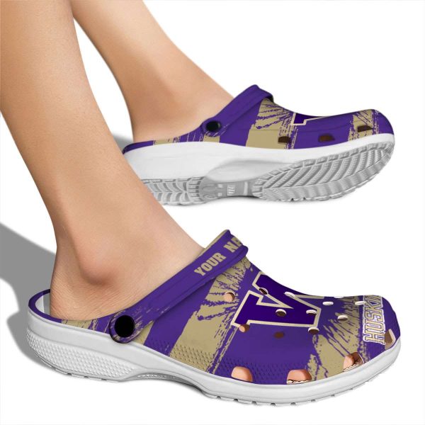 Personalized Washington Huskies Paint Splatter Graphics Crocs High quality