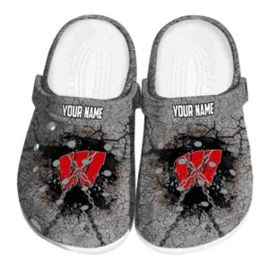 Personalized Wisconsin Badgers Cracked Ground Texture Crocs Best selling