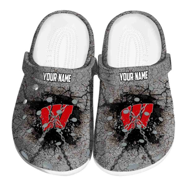Personalized Wisconsin Badgers Cracked Ground Texture Crocs Best selling
