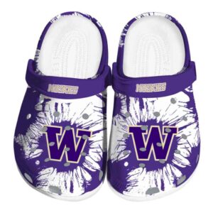 Washington Huskies Splatter Graphics Crocs Best selling
