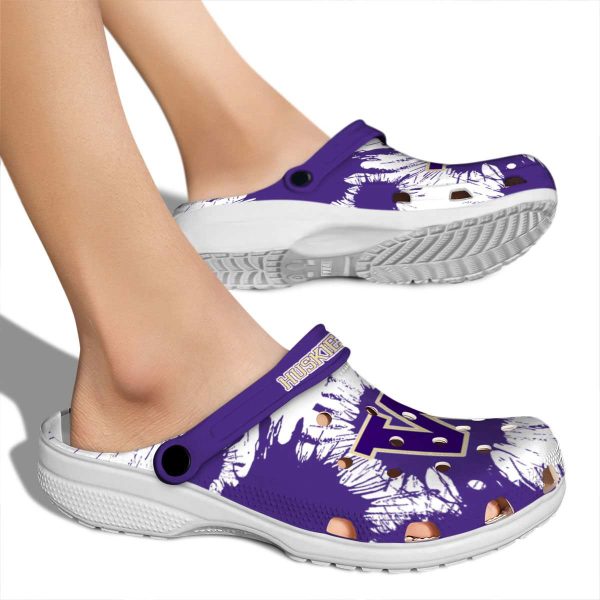 Washington Huskies Splatter Graphics Crocs High quality