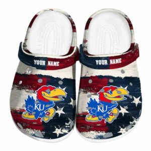 Kansas Jayhawks Patriotic Stripes Crocs Fashion forward