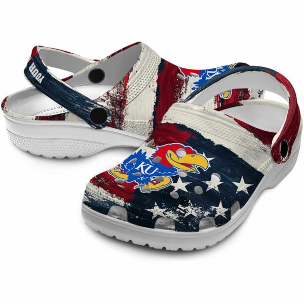 Kansas Jayhawks Patriotic Stripes Crocs Premium grade
