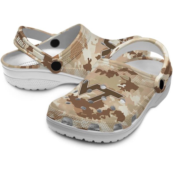Virginia Tech Hokies Desert Camo Crocs Premium grade