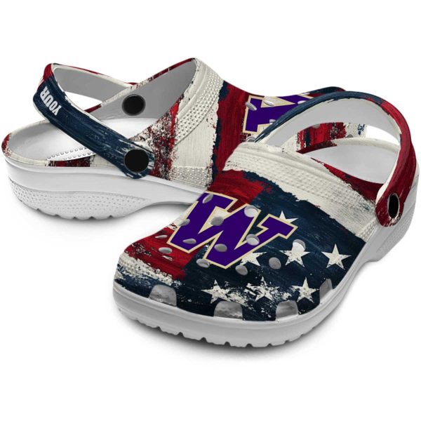 Washington Huskies Patriotic Stripes Crocs Premium grade