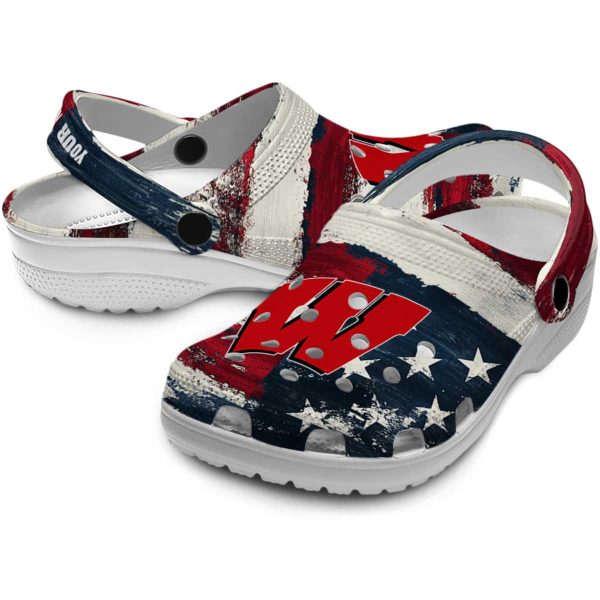 Wisconsin Badgers Patriotic Stripes Crocs Premium grade