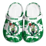 custom boston celtics splatter pattern crocs fashion forward