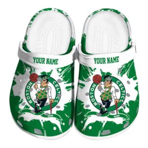 custom boston celtics splatter pattern crocs fashion forward