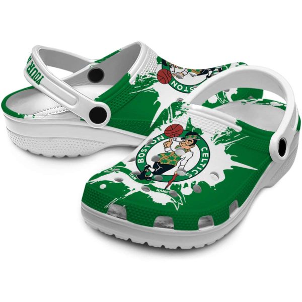 custom boston celtics splatter pattern crocs premium grade