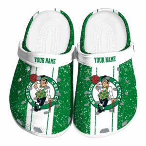 custom boston celtics vertical stripes crocs fashion forward