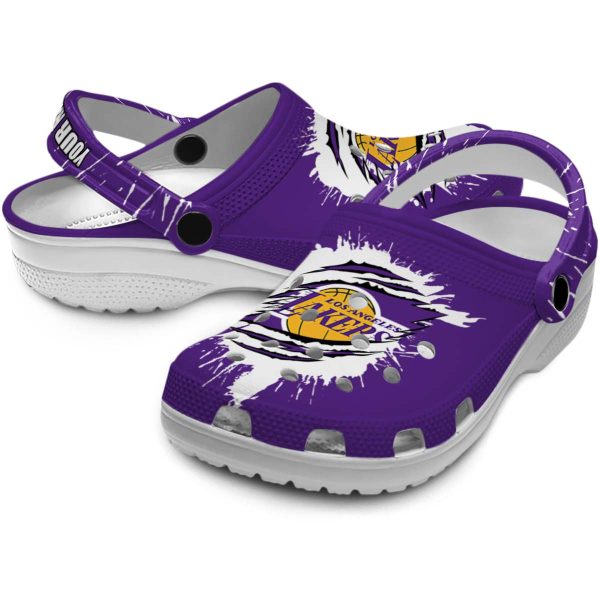 custom los angeles lakers splash motif background crocs premium grade