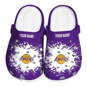 custom los angeles lakers splatter background crocs fashion forward