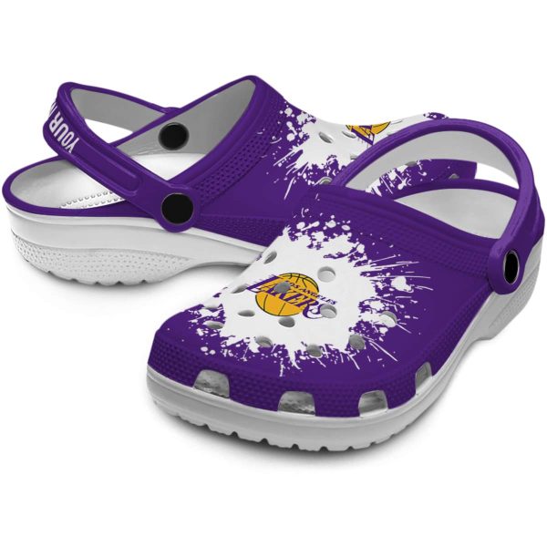 custom los angeles lakers splatter background crocs premium grade