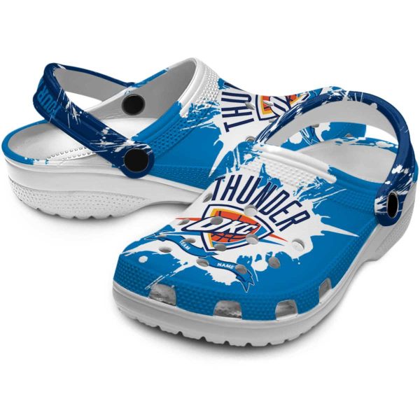 custom oklahoma city thunder splatter pattern crocs premium grade