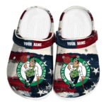 customized boston celtics patriotic stripes crocs fashion forward