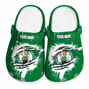 customized boston celtics splash motif background crocs fashion forward