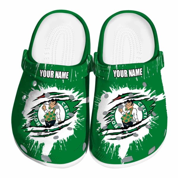 customized boston celtics splash motif background crocs fashion forward