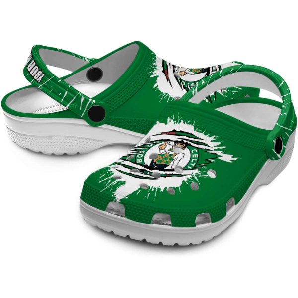 customized boston celtics splash motif background crocs premium grade