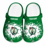customized boston celtics splatter background crocs fashion forward