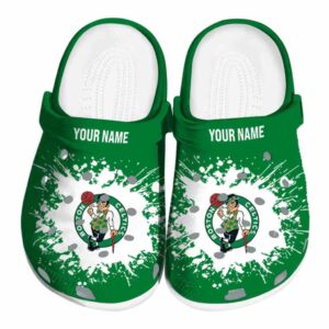 customized boston celtics splatter background crocs fashion forward