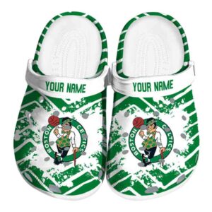 customized boston celtics zigzag paint burst crocs fashion forward