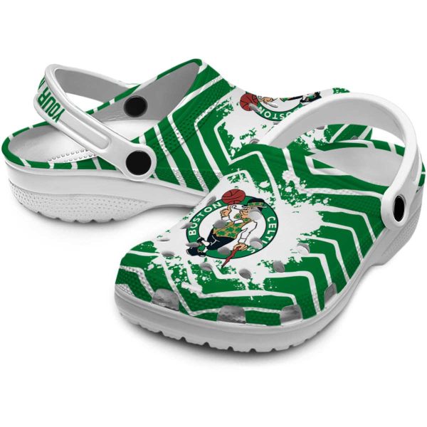 customized boston celtics zigzag paint burst crocs premium grade