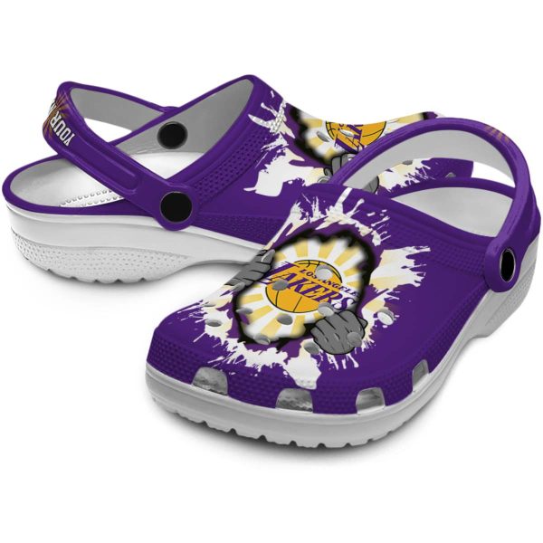 customized los angeles lakers gripping hand crocs premium grade