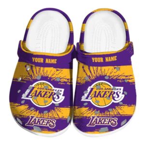 customized los angeles lakers paint splatter graphics crocs fashion forward